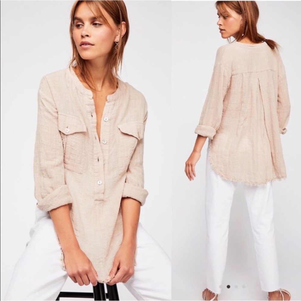 NWOT Free People Talk To Me Crinkled Frayed top